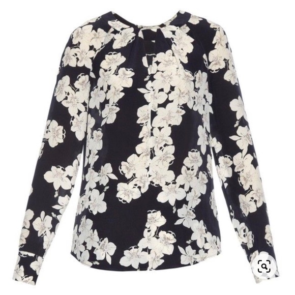 ERDEM Tops - ERDEM Celina Hibiya-Orchid Print Silk Blouse, Size US8 / UK12